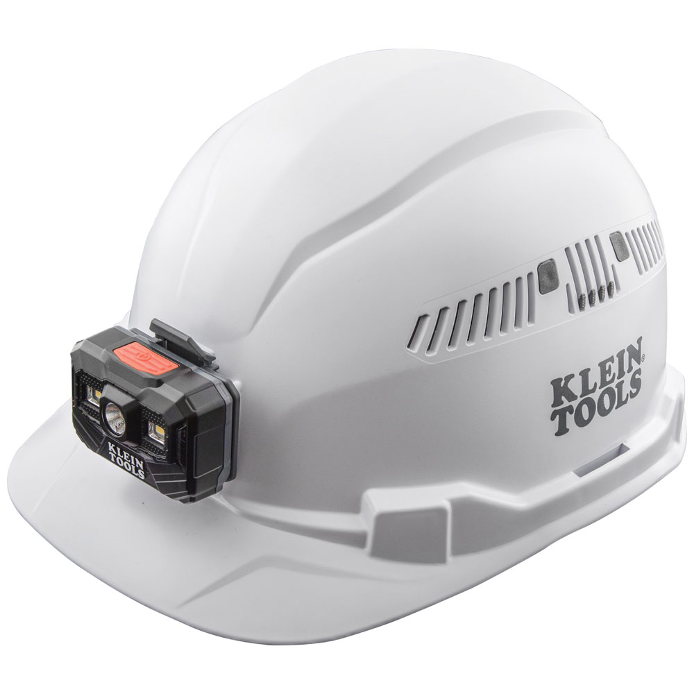 Klein Tools Hard Hat, Vented, Cap Style with Rechargeable Headlamp, White