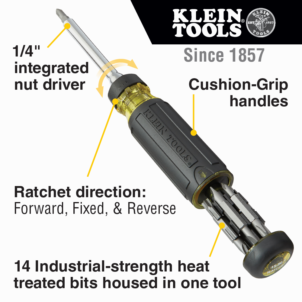 Klein Tools 15-in-1 Multi-Bit Ratcheting Screwdriver - Image 3