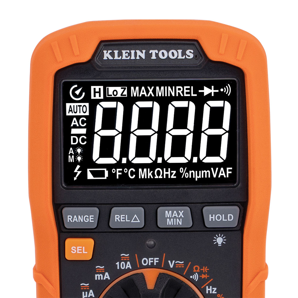 Klein Tools Digital Multimeter, TRMS Auto-Ranging, 1000V, Temp, Low Impedance